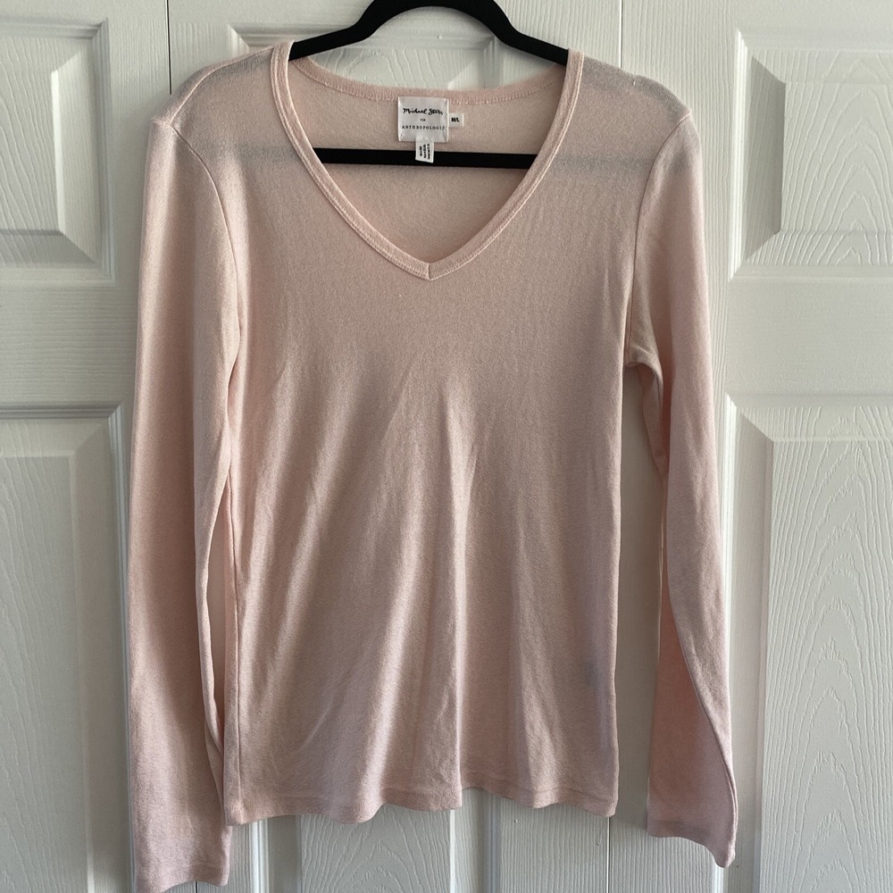 Michael Stars for Anthropologie Pink Metallic Thread V Neck Quiet Luxury Medium